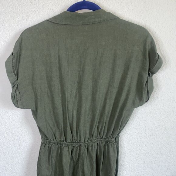 Linen army green Jumper Romper Jumpsuit S Pants Button Front Forever 21 - Picture 6 of 11